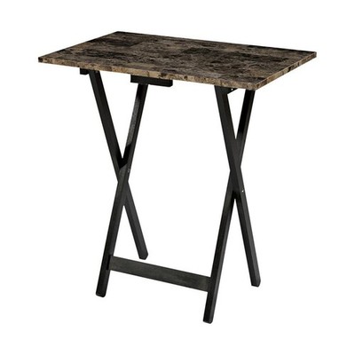 Linon Home Decor Tray Table Set, Faux Marble, Brown