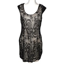 Gothic Express Lace Overlay Mini Dress Womens Large Black Floral Sleeveless