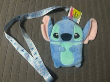 Disney Lilo  Stitch Deluxe Fuzzy Plush Lanyard Pouch Bag with Card ID Holder