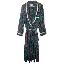 Vtg Lanz of Salzburg Robe XL Green Plaid Lace Trim Grannycore Prairie Cottage