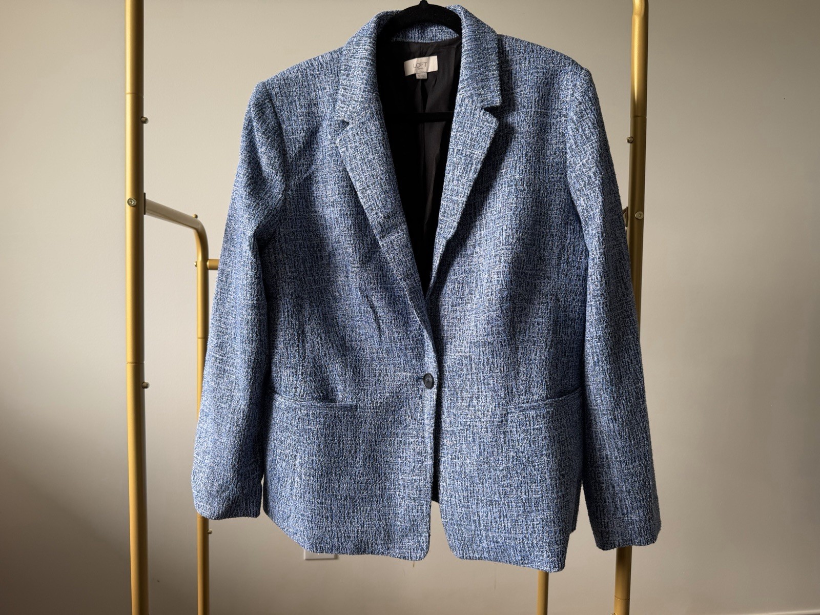 Ann Taylor LOFT Women's Blue Button-Front Lined Long Sleeve Short Blazer XL