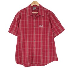 Jack Wolfskin Men Red Plaid Cotton Button-Down Shirt Relaxed Fit Rd4 Size L