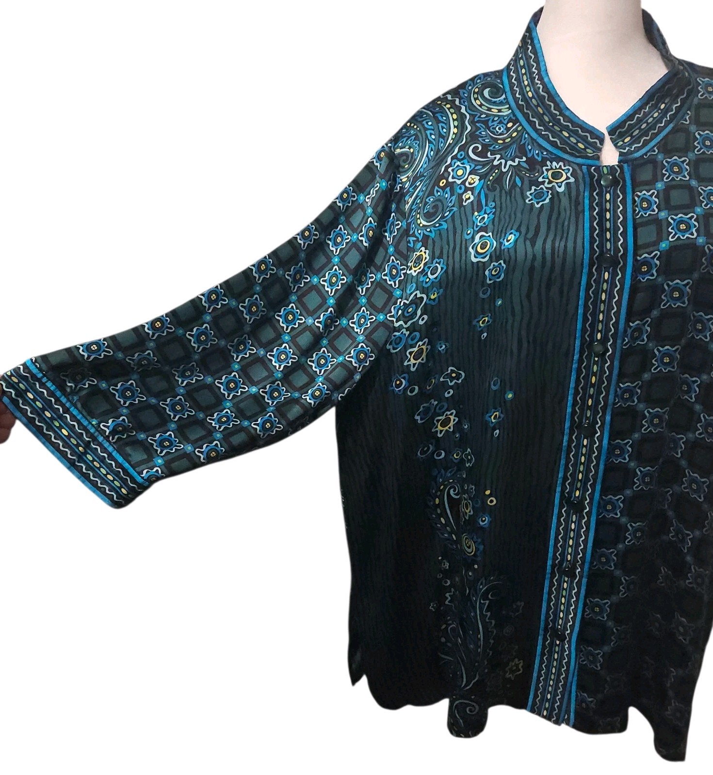 Vintage Bob Mackie Wearable Art Silk Kimono Top B… - image 3