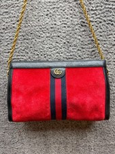 Gucci Women's Ophidia Suede Leather Chain Shoulder Bag Stripe Red Blue Multi