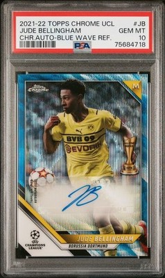 2021 TOPPS CHROME UEFA UCL AUTO #JB JUDE BELLINGHAM BLUE WAVE REF /75 PSA 10