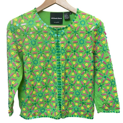 Michael Simon Floral Applique Cardigan Size Medium Y2K 2000s