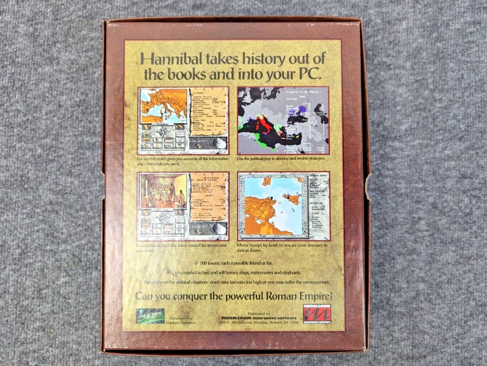 CIB Hannibal Big Box (PC, 1993) 3.5" Disks - Microleague - Complete In Box - EUC - Image 2 of 4