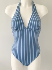 Primark Blue Stripe Halter Swimsuit UK 12