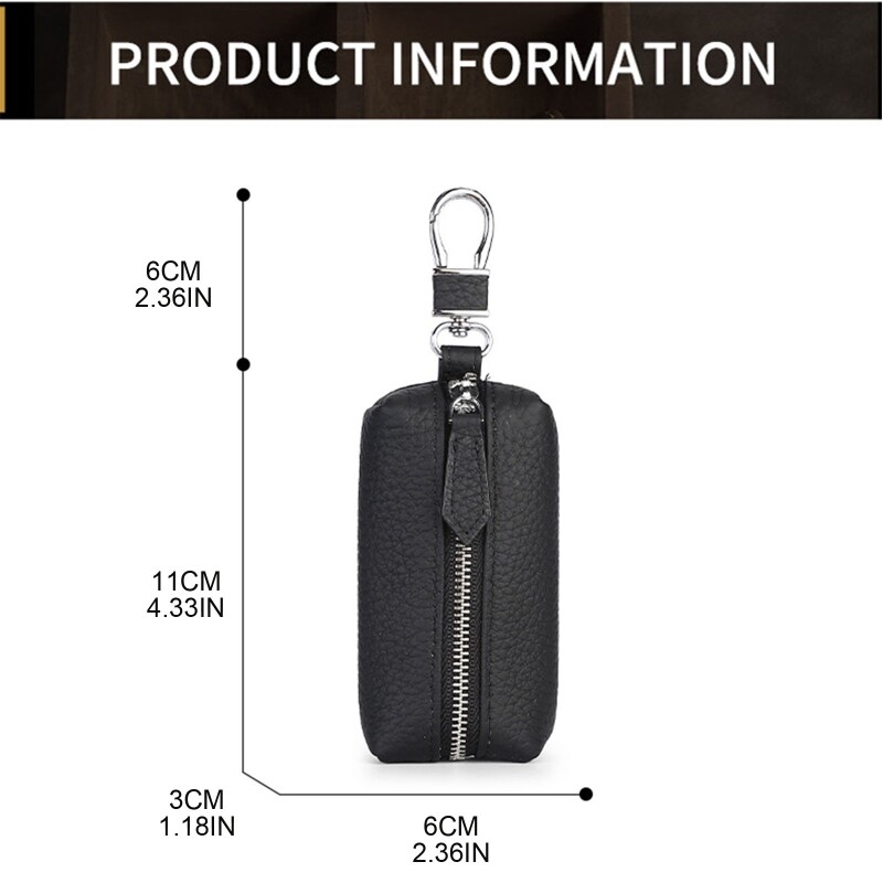 Genuine Leather Keychain Wallets Men Women Solid Color Zipper Car for