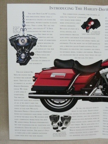 Harley Davidson 1998 motocicleta doble cámara 88 motor introducción anuncio folleto - Imagen 4 de 12