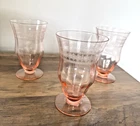 3 Pink Depression Glass Iced Tea Goblets-Fry Glass Straight Optic-Geometric Etch