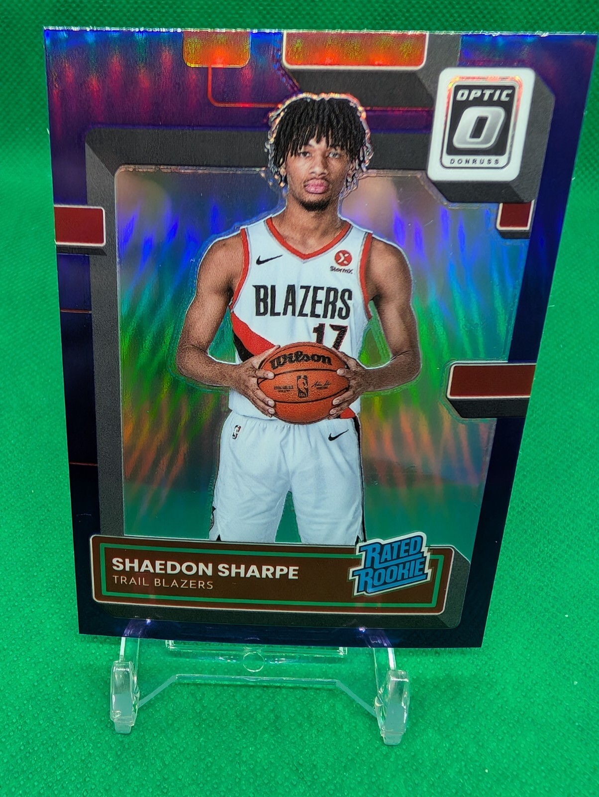 2022-23 Panini Optic Rated Rookie Purple Shock Prizm #249 Shaedon Sharpe RC