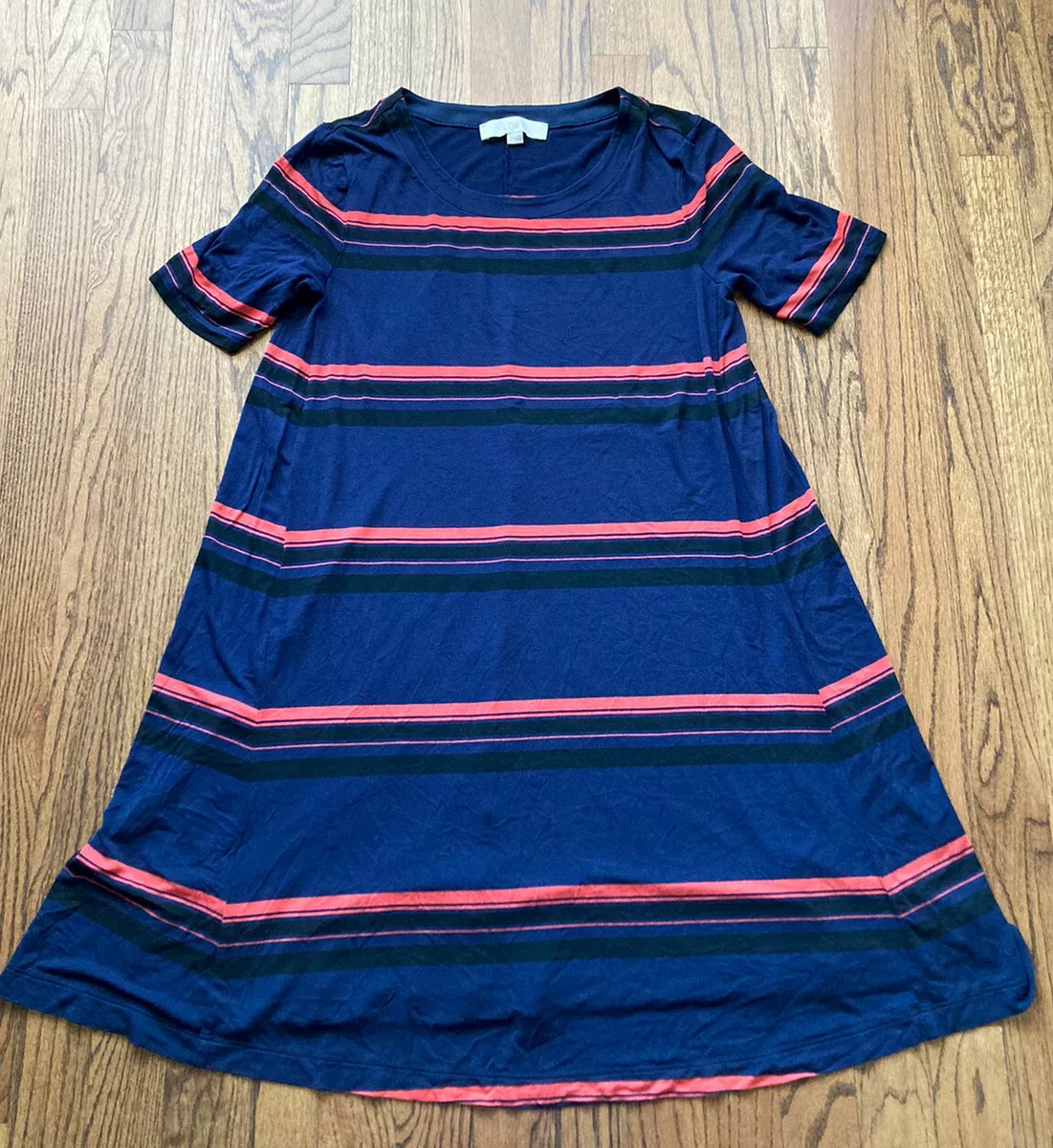 Ann Taylor Loft Striped Blue pink Mini T shirt Dress Women size Small EE 527