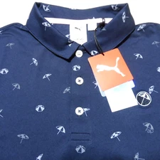 PUMA ARNOLD PALMER Mens M MEDIUM DANCING UMBERLLA POLO SHIRT NAVY AP CLOUDSPUN