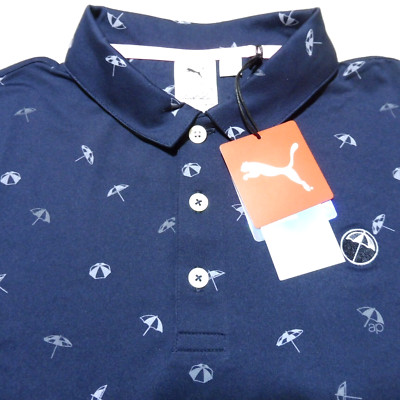 ARNOLD PALMER PUMA Mens S SMALL DANCING UMBERLLA POLO SHIRT NAVY AP CLOUDSPUN