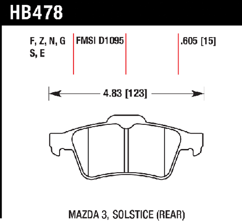 Hawk Rear Performance Ceramic Brake Pads for Focus ST & RS HB478Z.605 - Picture 2 of 2
