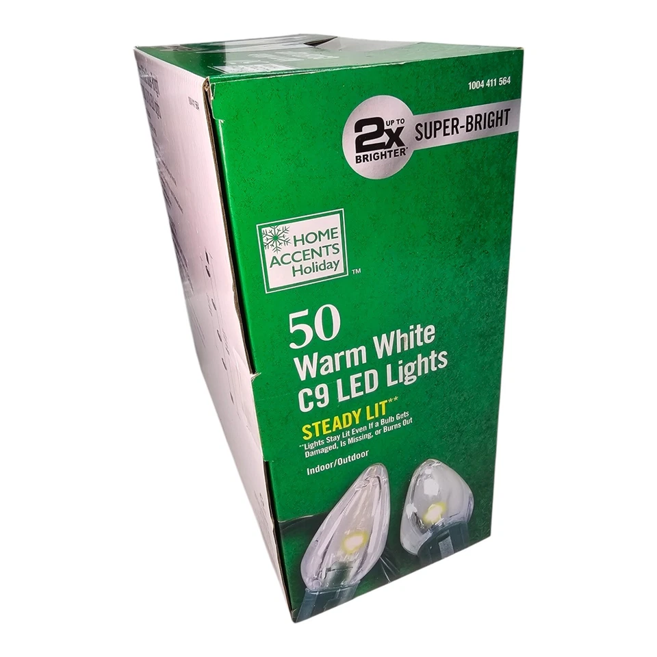  50 Warm White C9 LED Steady Lit Christmas Wedding Lights Home Accents Holiday - Image 4 of 4