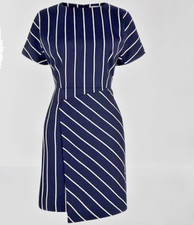 Warehouse Dress UK 12 US 8 Nautical Stripe Black White Wrap Skirt Short Sleeve
