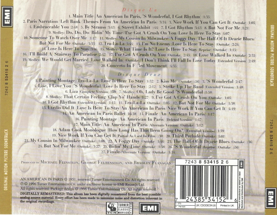 AN AMERICAN IN PARIS ORIGINAL SOUNDTRACK 47 TRACK 2 X PICTURE CD FATBOX EMI 1996 - Image 2 of 2