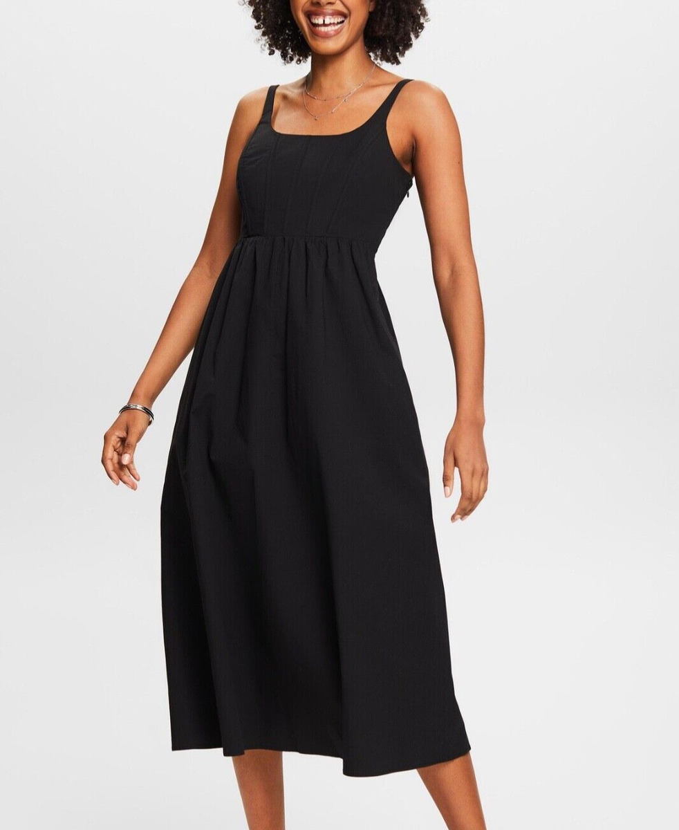 Black Poplin Midi Dress - New size 4 | eBay