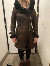 Neohit Genuine Shearling Suede Asymmetrical Zipped  Biker Coat SzXS