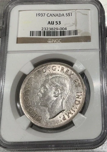 1937 Canada Silver Dollar George VI, NGC AU 53