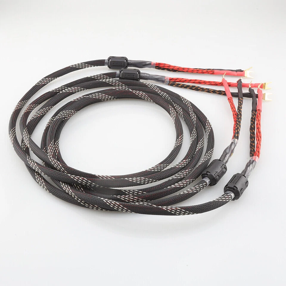 Pair 12AWG OFC Pure Copper Gold Plate Banana Spade Plug Audio HiFi Speaker Cable - Image 4 of 4