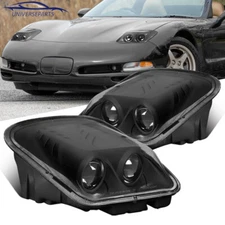 Set Black Dual Projector Headlights Assembly For 1997-04 Chevrolet Corvette C5