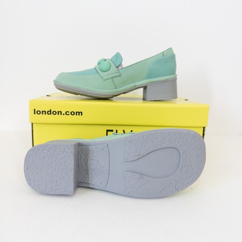Zapatos Mocasines FLY London Sin Cordones Reino Unido 5 NUEVOS Cuero Verde Menta Tacón Bloque - Imagen 11 de 19