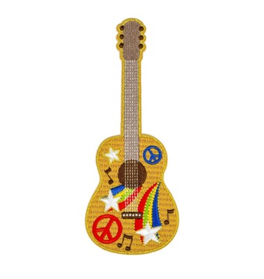 CREATE IT Large Guitar Peel & Stick Iron-On Patch Embroidered Rainbow Peace 6.7 