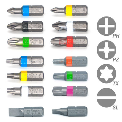 Würth 25mm Bit PZ1 PZ2 PZ3 PH1 PH2 PH3 T8 T10 T15 T20 T25 T27 T40 Torx Pozidriv