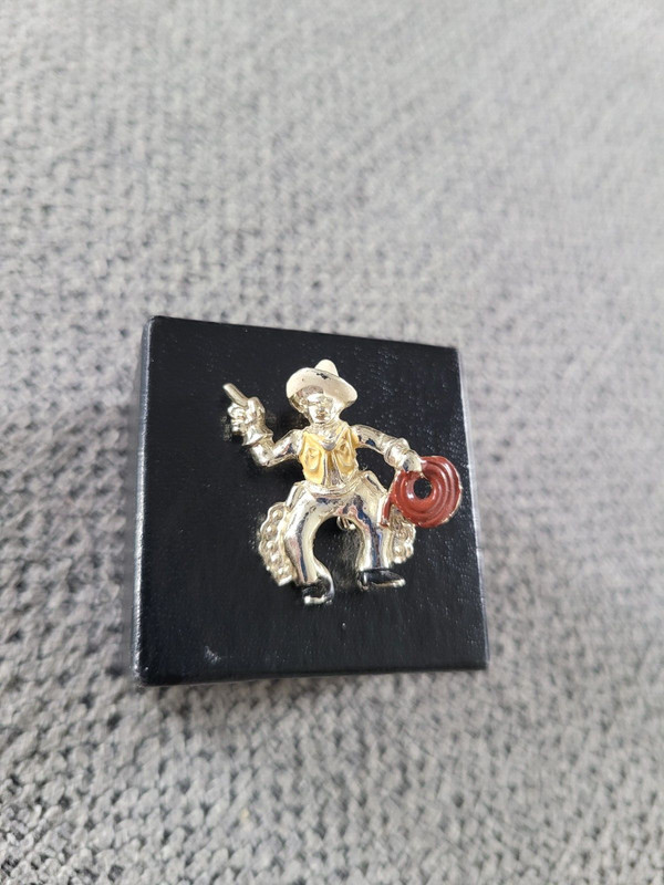 Vintage Rodeo Cowboy Bull Lasso Hat Lapel Pin Enamel Metal