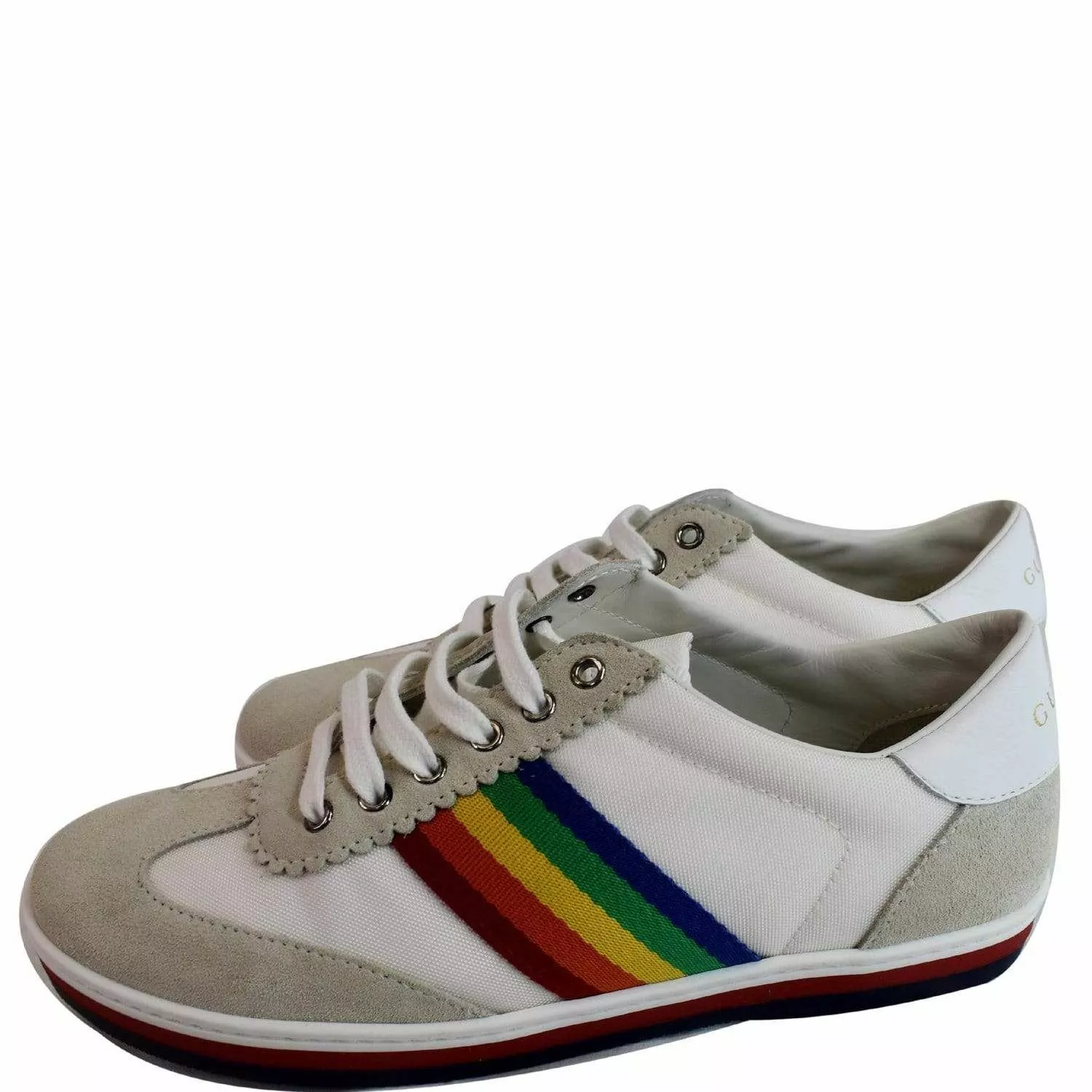 Baskets GUCCI daim rayures arc en ciel G74 cuir blanc 552969 US 5