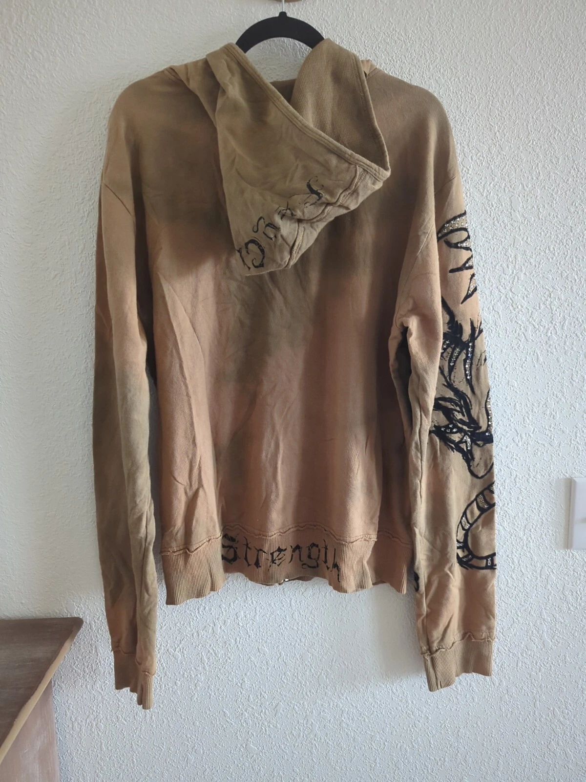 OFF WHITE KEY CLOSET Felpa Giacca Iconica Zip con Stampa Tribale Tigre Ecrù Tan Large