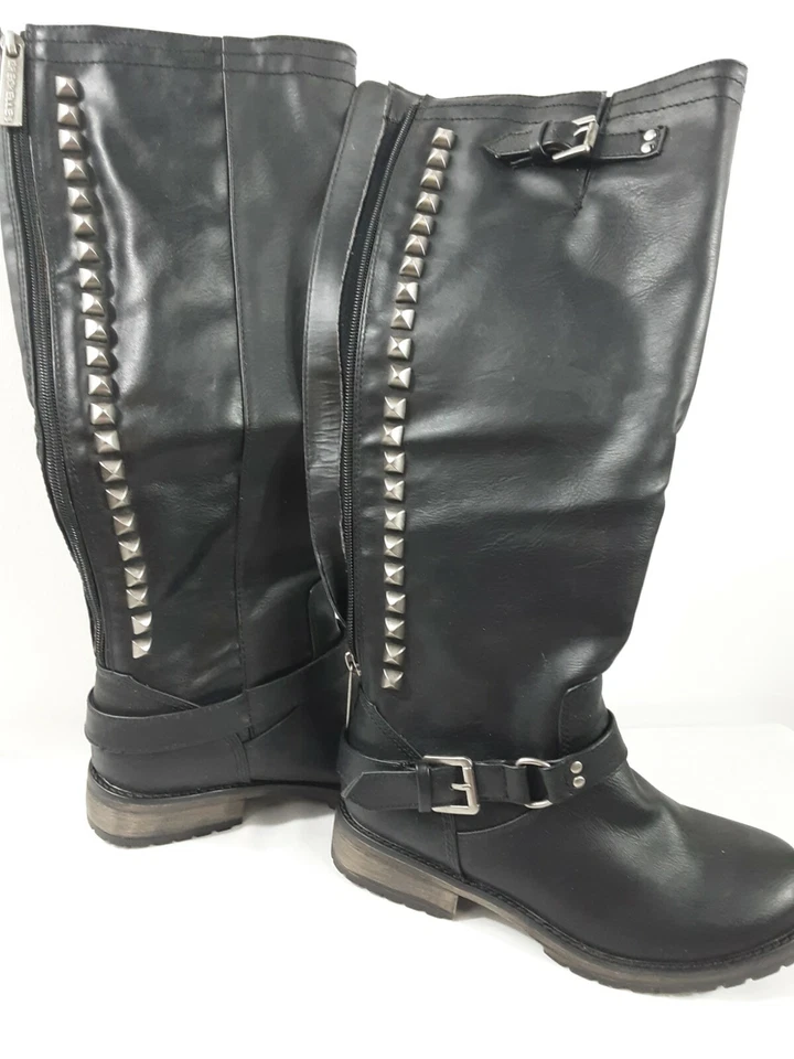 Breckelle's 靴子女式 6 码黑色人造皮革侧拉链和铆钉带盒 — 第 3/4 张图片
