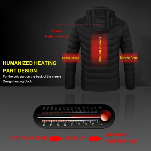 11/15 Areas Heating Jacket Electric Heated Coat USB Charging Thermal Hooded Coat - Zdjęcie 15 z 22