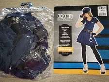 girls COP CUTIE HALLOWEEN COSTUME DRESS HAT BELT HANDCUFFS LARGE TIGHTS ARE NEW
