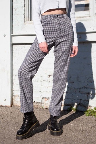 white houndstooth plaid high rise 