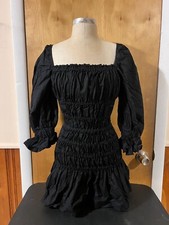 ASOS Women's Black Square Neck Poplin Shirred Scrunchie Ruffle Mini Dress 2