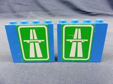 LEGO® - Ersatzteile: 2x Panel Autobahn 1x4x3 blau grün Aufkleber City
