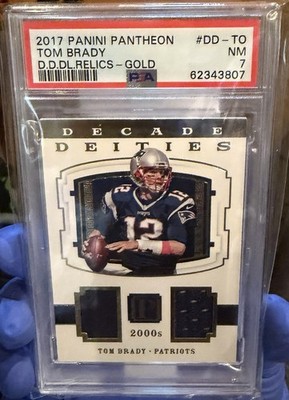 2017 Panini Pantheon Tom Brady Dual Game Used Gold 2/5 PSA 7 Patriots