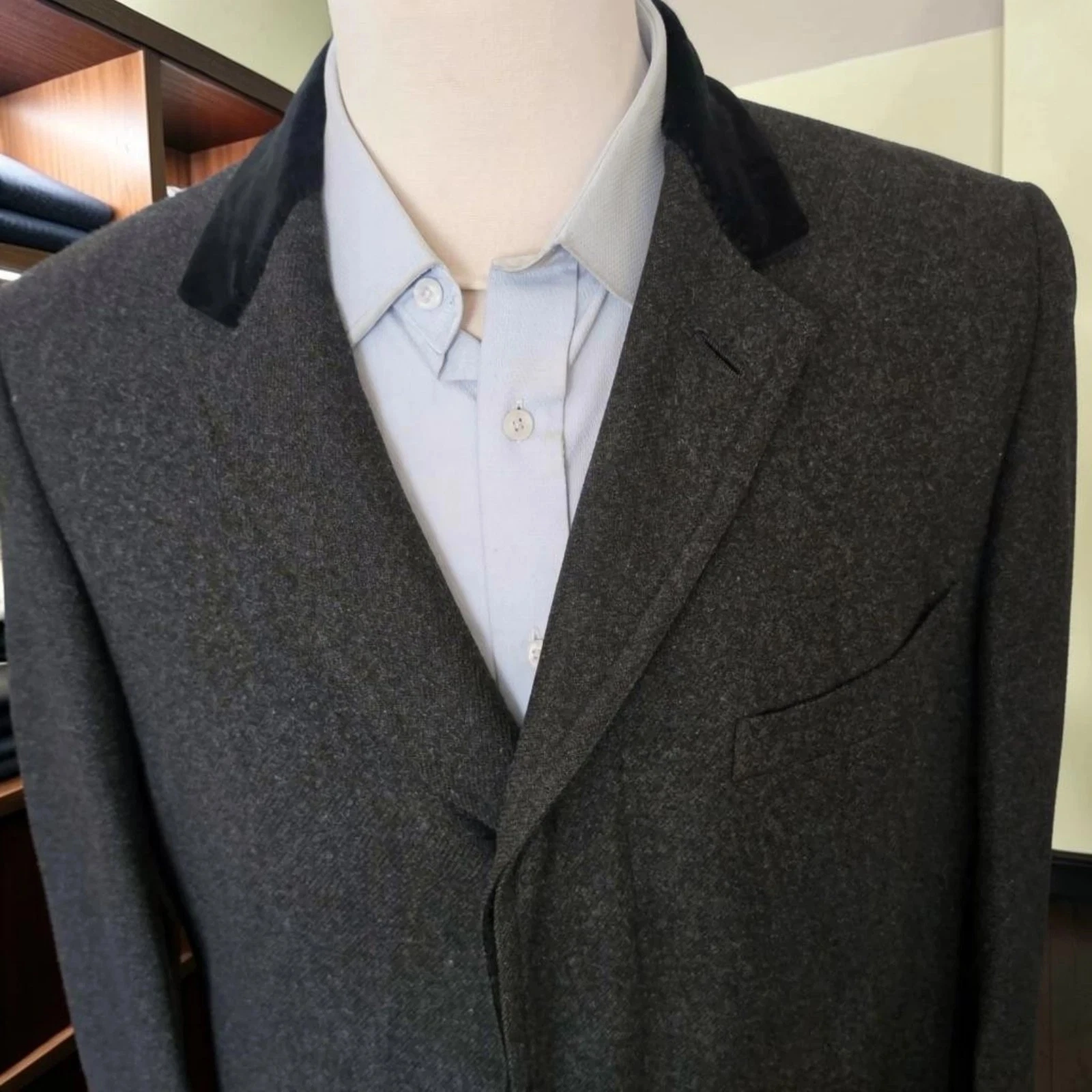 Vintage 1950s Chesterfield Overcoat 40r Bespoke Charcoal Wool Velvet image 4