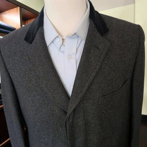 Vintage 1950s Chesterfield Overcoat 40r Bespoke Charcoal Wool Velvet image 4