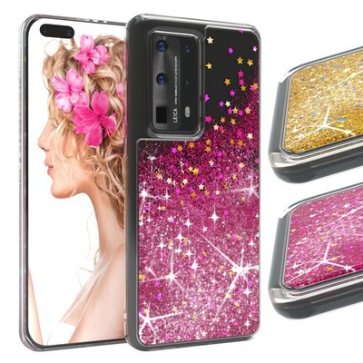 EAZY CASE Huawei P40 Pro Plus Glitzer Hülle Flüssig Silikon Handyhülle Tasche