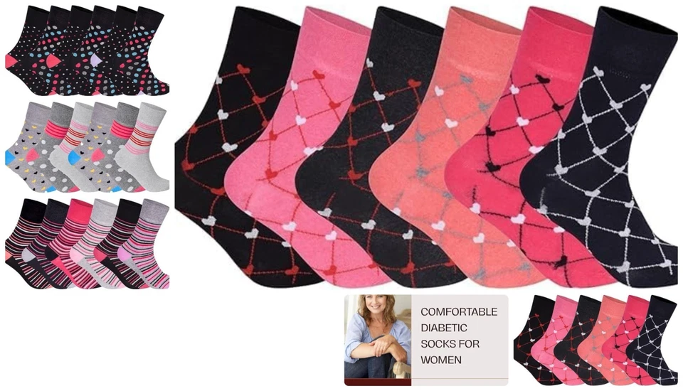 RESHMENA Women’s Diabetic Cotton Socks Non-Elastic Soft Top for Swollen Feet UK 4–8