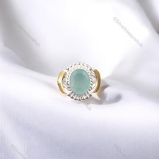 Throat Chakra Natural Aqua Chalcedony Band Engagement Ring Jewelry 925 Silver