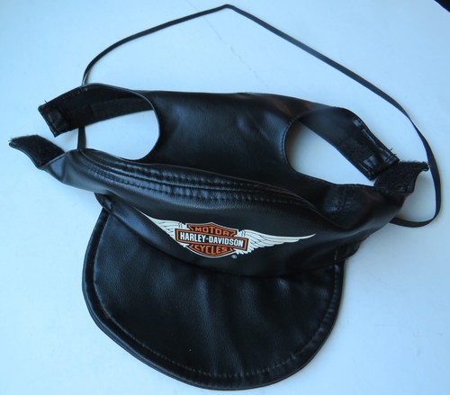 HARLEY-DAVIDSON BLACK FAUX LEATHER MOTORCYCLE PET / DOG HAT SIZE LARGE w/ STRAP