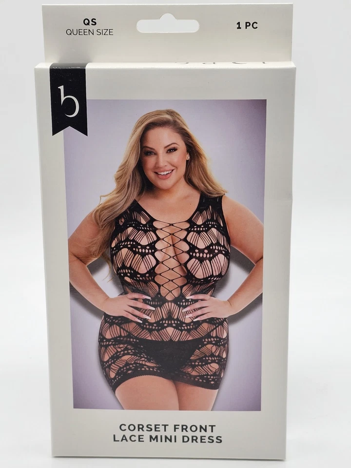 Mini Vestido Baci Lencería Para Mujer Talla Queen 14-18 Negro Transparente Corsé Frontal Encaje Foto 2 de 4