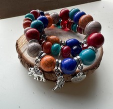 NEW: 4pcs Boho Bead Bracelets Multilayered, Stackable Stretch Bracelets ELEPHANT