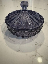 Fenton Amethyst Glass Covered Candy Dish Glows Green Under UV Blacklight Glow